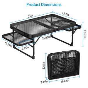 Table de camping pliable en alliage d'aluminium, charge maximale 88 lb, table de barbecue avec 2 plateaux latéraux, support de pique-nique pliable et plateaux latéraux - Product Image 6