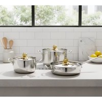 Ensemble de casseroles en acier inoxydable martelé à la main, finition dorée, design européen, écologique, pour hôtels et restaurants (vente en gros)