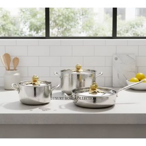 Ensemble de casseroles en acier inoxydable martelé à la main, finition dorée, design européen, écologique, pour hôtels et restaurants (vente en gros) - Product Image 4