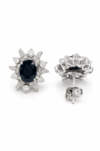 Boucles d'oreilles en saphir bleu et diamant en argent sterling 92,5 KLST-30930 - Product Image 3