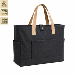 Bolsa de Compras de Lona Negra Resistente de 360 GSM con Logotipo Personalizado, Bolsillo Exterior y Asas de Algodón, 48x35x20cm, Venta al Por Mayor, OEM, ODM - Product Image 1