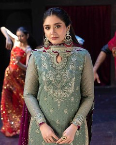 Anarkali Style Front Back Embroidery Work Knee Length <b>Top</b> Bottom Dupatta Set Georgette Silk Multi Color Reversible Party Wear - Product Image 2