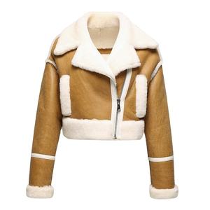 New Fashion Printed Sherpa Genuine <b>Leather</b> Cropped B3 Bomber Coat with Zipper Closure Waterproof Breathable Women's <b>Jackets</b> - Product Image 6