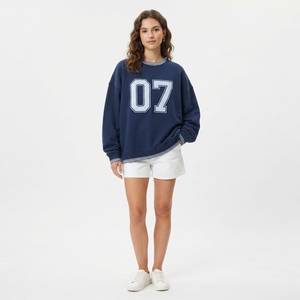 Sweat-shirt décontracté pour femme, coupe ample, couleur bordeaux, avec appliqué numéro 24, poignets à carreaux, col rond, manches longues, vêtements décontractés d'automne - Product Image 3