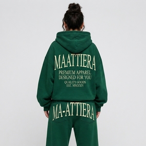 Conjunto de Sudadera con Capucha Extra Grande Personalizada para Mujer y Pantalones Deportivos de Pierna Ancha, Estilo Urbano Verde, OEM ODM Venta al Por Mayor - Product Image 2