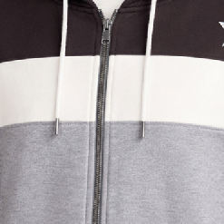 Sudadera con capucha y cremallera para hombre, con logo personalizado, diseño de bloques de color en tres tonos y paneles en contraste, de mezcla de algodón y forro polar de alto gramaje. - Product Image 3