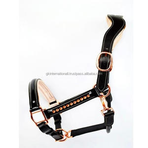 Licou personnalisé fantaisie Bling décoratif rembourré cuir cheval dans toutes les tailles personnalisées en cuir verni premium matériel or rose - Product Image 4