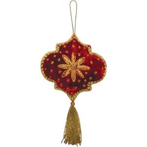 Ornement suspendu brodé Zari motif floral de Bali, décoratif Zardosi pour l'Aïd, Diwali, mariage, arbre de Noël - Vente en gros - Product Image 2