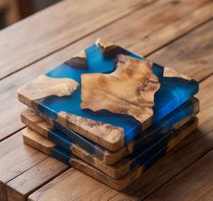 Modern Square Walnut Wood Epoxy Resin <b>Coasters</b> Minimalist Design Perfect For Tea Drinks Tabletop Accessory Home And Gifts - Product Image 4
