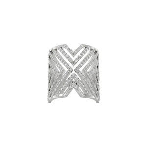 Women's Vector <b>Cocktail</b> Geometric Minimalist Open Curve <b>Ring</b> with 18K White <b>Gold</b> Plating Lab Created Diamond Accents - Product Image 1