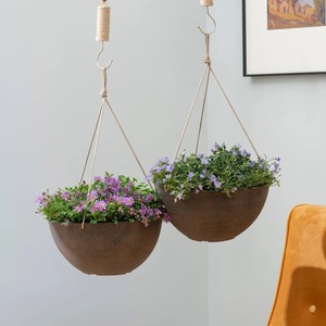 Pot de fleurs suspendu moderne en résine, design minimaliste pour plantes d'intérieur et d'extérieur, motif circulaire, non revêtu - Product Image 3