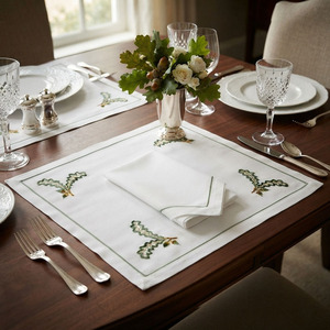 Custom Wholesale Embroidery Almond Placemat&Napkin Set Home Restaurant Cotton Mats <b>Table</b> Decoration Holidays Events - Product Image 1