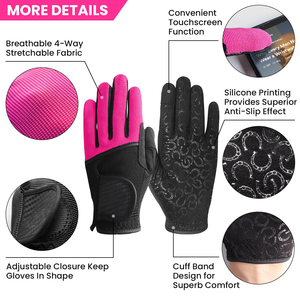 <b>Equestrian</b> Riding Gloves Best Summer Breathable Fabric Best Solid Silicone Grip Horse Riding Gloves for Outdoor Sports - Product Image 3