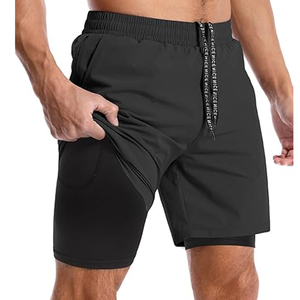 Shorts de course blancs pour hommes avec doublure de compression noire, séchage rapide, cordon de serrage sportif à la taille, shorts de fitness pour la salle de sport et l'entraînement - Product Image 3