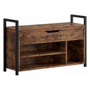 Banco de Almacenamiento de Zapatos Industrial con Caja de Almacenamiento Abatible, Organizador de 2 Niveles de Metal y Madera para Entrada, Dormitorio y Pasillo - Product Image 1