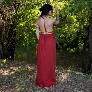 เดรสยาวผ้าฝ้ายทรงโบโฮเปิดหลัง ดีไซน์เก๋ไก๋ทันสมัยปี 2026 พร้อมผ่าด้านหน้า เหมาะสำหรับงานเทศกาลฤดูร้อนและวันพักผ่อนริมชายหาด - Product Image 1