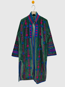 Veste en velours vert brodée, col mandarin, manches longues, grande taille, vêtements d'hiver pour femmes, motif géométrique, broderie à la main - Product Image 1