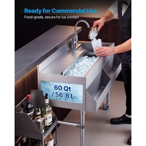 Bac à glace commercial certifié NSF avec robinet d'évier, 60 Qt, en acier inoxydable, couvercle coulissant, 24 x 19 x 35 pouces - Product Image 3
