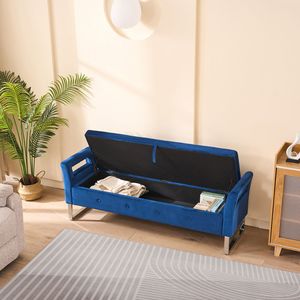 Panca Morbida in Velluto Blu Navy con Braccioli, Larga 172 cm, con Vano Contenitore per Soggiorno, Ingresso, Camera da Letto - Product Image 6