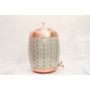 Distributeur d'eau en cuivre pur avec motif floral peint à la main, pot de stockage d'eau de qualité supérieure avec robinet anti-fuite pour la maison et le bureau - Product Image 3