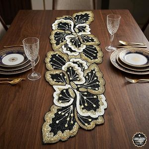 Embroidered Cotton Table <b>Runner</b> Floral Pattern Classic Style <b>Washable</b> Home Decor - Product Image 5
