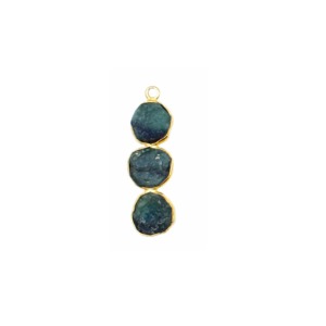 Emerald Three Stone Long Pendant Gold Vermeil Sterling <b>Silver</b> Bezel Set Raw Gemstone <b>Charm</b> Handmade Jewelry Gift for Her - Product Image 1