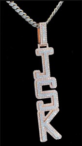 Collier pendentif lettre JCK de luxe plaqué or 18 carats avec diamants sertis en canal, chaîne torsadée, bijoux hip-hop pour homme - Product Image 5