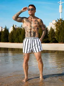 Shorts de Playa para Hombre, de Secado Rápido, con Rayas, Cintura con Cordón Ajustable, Corte Medio, Traje de Baño de Poliéster Tejido, Shorts de Verano - Product Image 5