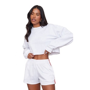 Customized Color Sizes Autumn Winter Fleece Lined Plus Size Crewneck Raw Edge Lounger Wear Oversized Crop Top Women Sweatshirt - Product Image 1