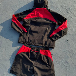 Ensemble coupe-vent en nylon premium avec logo brodé personnalisé pour homme, sweat à capuche et short cargo contrastés, vêtements de sport unisexes - Product Image 2