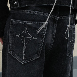 Pantalones vaqueros holgados vintage personalizados con bordado para hombre, de pierna ancha, estilo streetwear, denim, gótico, hip hop, de corte holgado y oversize - Product Image 2