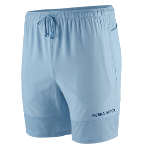 Shorts pour hommes de couleur bleu ciel uni, coupe élégante, avec cordon de serrage, tissu léger, coupe régulière, OEM ODM - Product Image 1