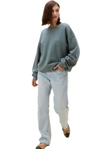 Sudadera de cuello redondo extragrande para mujer, de alta calidad, color sólido, 100% algodón, tejido de felpa, informal, para invierno - Product Image 6