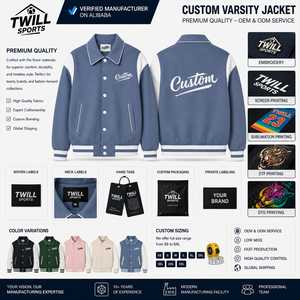 Custom Letter Print Winter Varsity <b>Jacket</b> <b>Men</b> Blue <b>White</b> Contrast Sleeve Casual Style Turn-down Collar Covered Button Heated - Product Image 5