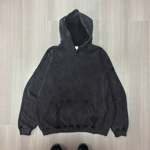 Sweat à capuche ample et surdimensionné en molleton de luxe pour homme, 100 % coton, noir délavé, design brodé, effet délavé à l'acide, anti-plis, style vintage - Product Image 3