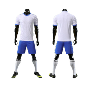 White Blue Soccer Jersey Set Solid Color Men's Football Uniform Shorts <b>Socks</b> Kit - Product Image 1