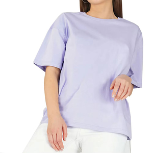 เสื้อยืดผู้หญิงทรงโอเวอร์ไซส์ คอกลม แขนสั้น สีพื้น ผ้าฝ้าย 100% ระบายอากาศ แห้งเร็ว ใส่สบาย เหมาะสำหรับฤดูร้อน - Product Image 2