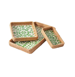 Bandeja de Ratán de Alta Calidad para Decoración del Hogar, Combinada con Madreperla, Bandeja para Servir Alimentos, Juego de Bandejas de Cocina Hechas a Mano - Product Image 1