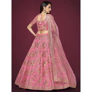 Atractiva ropa de recepción de seda flameada con lentejuelas rosas Lehenga Choli - Product Image 6