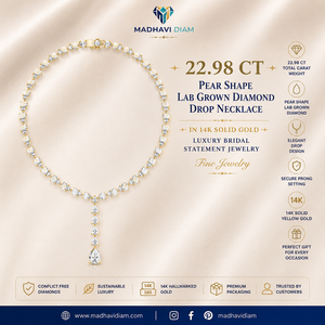 Collier Radiant Bloom avec diamant de laboratoire taille poire de 22,98 carats |   Pendentif de mariée de luxe en or massif 14 carats - Product Image 1
