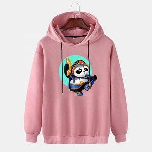 Sweat-shirt à capuche noir en molleton épais avec imprimé graphique de panda de dessin animé, coupe oversize - Product Image 4