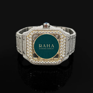 Montre de luxe RAHA en quartz moissanite, bracelet en acier inoxydable, boîtier de 20 mm, verre saphir de 42 mm, chiffres romains, analogique, fermoir déployant - Product Image 4