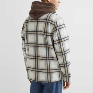Wholesale <b>Mens</b> High Quality <b>Checkered</b> Flannel Shirt With Hood Casual Winter Button Front Plaid Shacket Outerwear Top - Product Image 5
