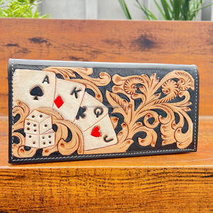 Cartera larga de diseño para hombre, diseño floral de tarjeta elegante con cuero tallado a mano, tarjetero de inspiración occidental - Product Image 4