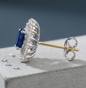 S925 Sterling Silver <b>Blue</b> Sapphire <b>Stud</b> <b>Earrings</b> Halo Oval Ear <b>Studs</b> for Women Wedding Party Jewelry - Product Image 4