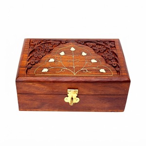 Caja de Joyería de Madera de Lujo con Logotipo Personalizado, Forro de Terciopelo Rojo, Organizador de Almacenamiento de Anillos y Pendientes de Madera Maciza Hecho a Mano, Venta al Por Mayor - Product Image 2