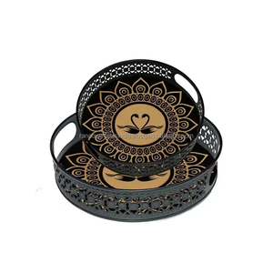High Selling Printed Metal Serving Tray With Cutout Handles Elegant & Durable Perfect for Dining Kitchen Coffee And Tea Serving - Product Image 2
