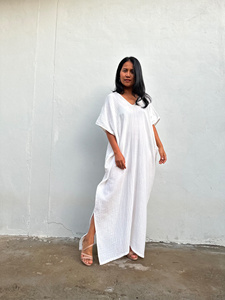 Factory Price Double Gauze Cotton <b>Maxi</b> Dress Loose Fit Summer Dress Breathable Boho Dress Side Slit Lounge Dress - Product Image 2