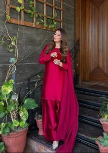 Vestido Tradicional Pakistaní Farshi Shalwar para Mujer, Moda Étnica y Cultural, Transpirable, Holgado, Largo hasta la Rodilla, de Crepé, para Fiesta - Product Image 3