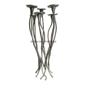 Attractive Look Heavy Duty Metal Made Candle Stand With Brass Holder Blue Textured Cone Base Home <b>Decoration</b> <b>Table</b> Centerpiece - Product Image 3